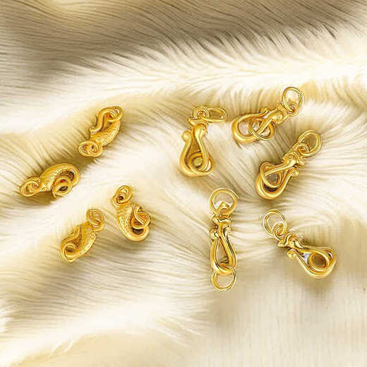 Time Bird 18k Gold Bracelet Button Head Button Connector Accessories Pearl Necklace Buckle Clip Imitation 18k Gold DIY Gold Pendant Buckle Carp Buckle (4*11mm*Ring 6mm)