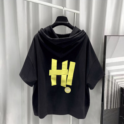 Yushida Hong Kong-Stil mit Kapuze mit Kurzärärmelanzug Herren Sommer Trendy Printed T-Shirt Handsome Ganze passende weiße T5019+Grey K9215 S Geeignet (85-105jin [Jin gleich 0,5 kg]))