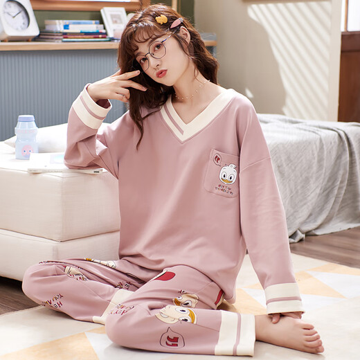 Urban beauty pajamas women's spring and autumn style 2025 new long-sleeved pure cotton large-size summer cute autumn and winter home clothing set OY693 M (suitable for weight 80-100 Jin [Jin equals 0.5 kg]) All size