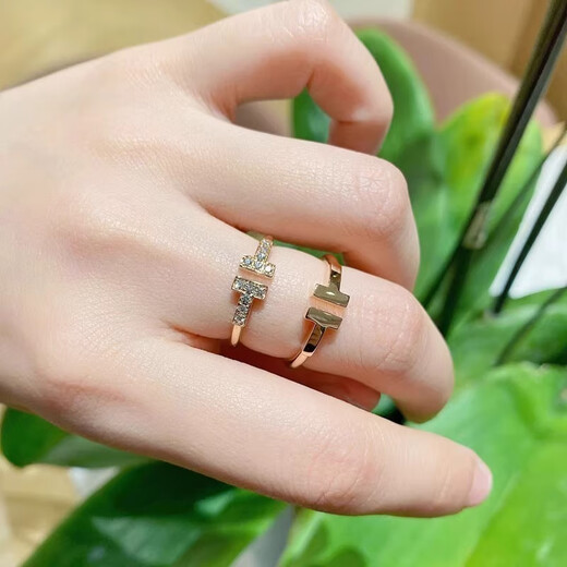 DYN French design luxury 18K rose gold closed round ring light luxury women's ring classic double T ring T series T series gold without diamonds US size 5 (national code 10-11)