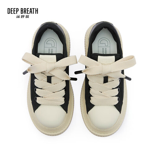 DEEP BREATH深呼吸女鞋轻便低帮绑带休闲舒适帆布面包鞋AX12244 黑米 34