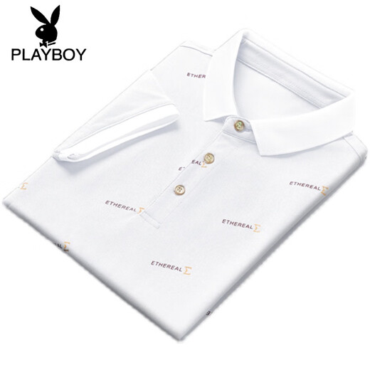 Playboy (PLAYBOY) new summer lapel men's short-sleeved t-shirt casual POLO Paul shirt men's collar half-sleeved ice silk black QY679 XL