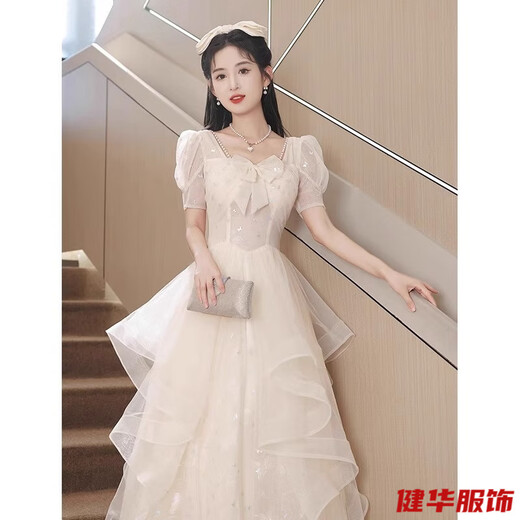 Yinshi new evening dress, female sense, niche light luxury, birthday coming-of-age ceremony, vocal and art test host, high-end banquet, champagne color S