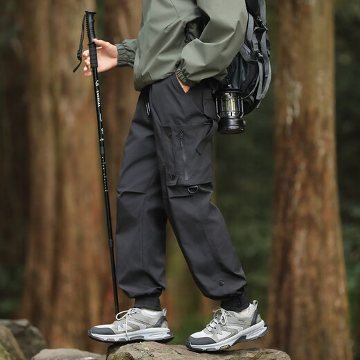 Homlean登山潮牌休闲裤男春夏户外骑行工装宽松束脚长裤子HT05黑色XL