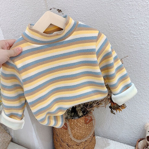 Vinoa Children's Thermal Underwear Autumn and Winter Style for Boys and Girls Thickened Velvet Bottoming Shirt Baby Half Turtle Collar Inner Top Derong-Pink Rainbow-Warm 90