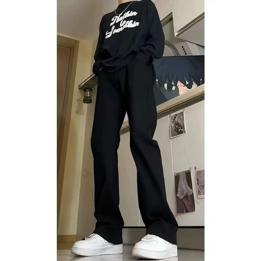 7家优品 微喇牛仔裤男士春夏季款美式复古高街修身宽松直筒长裤子男 DF-701黑色常规 XL
