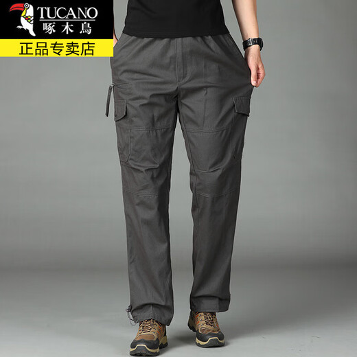 Pantalones de trabajo de pájaros carpinteros (Tucano) para hombres Algodón de algodón puro Summer Nuevo estilo de mediana edad y jóvenes pantalones heterosexuales heterosexuales para hombres al aire libre pantalones para hombres resistentes al desgaste al aire libre J18 piezas individuales de color verde oscuro XL alrededor de 140-160Jin [Jin equivale a 0.5 kg]