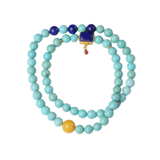 Potala Palace Orphan Turquoise Beeswax Bracelet Lapis Lazuli Transfer Bead Multi-circle Bracelet Beaded Birthday Gift for Men and Women