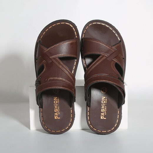 New summer sandals for men wearing beach shoes for outdoor wear, anti-slip soft sole outdoor two-purpose sandals waterproof casual shoes Brown Ou689 upgraded model 39 [small two sizes]