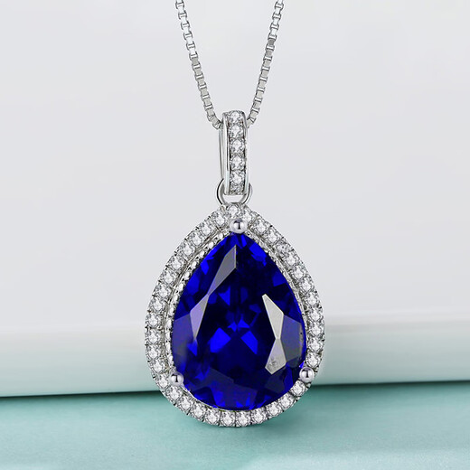 Hunter sapphire pendant 925 sterling silver plated with 18K gold inlaid with tanzanite color baby stone drop-shaped precious gemstone necklace pendant + chain