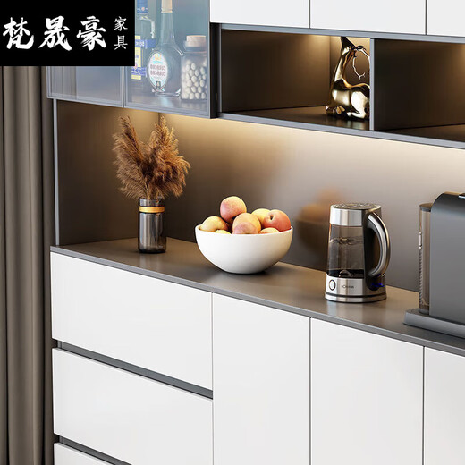 2025新款餐边柜高柜一体靠墙现代简约客厅餐厅家用茶水酒柜收 款15280*40*220包安装 玻璃門