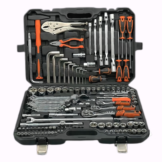Auto repair tool set, socket wrench, ratchet repair combination, multi-functional full tool box for car repair, 142-piece 24-tooth straight handle set for auto repair