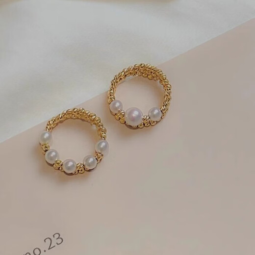 DYN French design luxury natural freshwater pearl ring for women 18k gold light luxury fashion double layer ring temperament bracelet five pearls