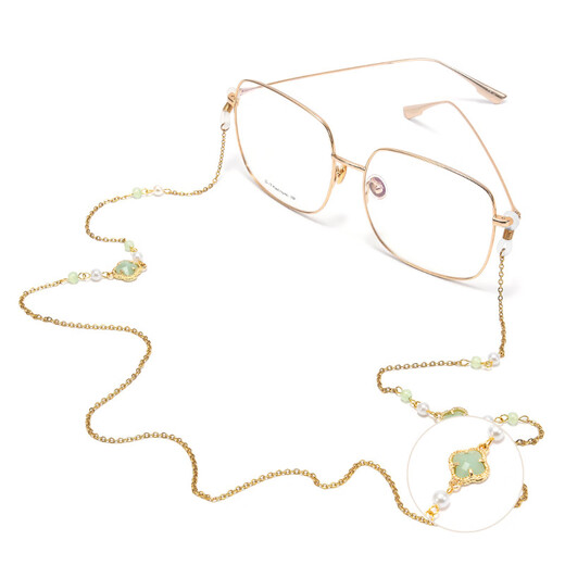 Hb Gläser Kette Grüne Stein Vierblätter Klee Halter Hals Titanstahl Perle Sonnene Augen Lanyard Mode Frauen Sonnenbrille Sonnenbrille