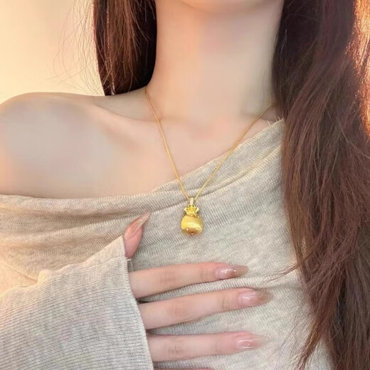 CAMPUSKINGLY Old Phoenix 999 gold sterling silver gold-plated brushed small lucky bag pendant necklace light luxury treasure clavicle chain brushed lucky bag necklace same style exquisite gift box gift giving