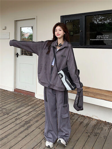 Zhiling figure en forme de poire grosse sœur tenue costume gros mm grande taille vêtements de sport décontractés américains pour femmes 2-300Jin Jin équivaut à 0,5 kg de large abricot M taille recommandée 80100Jin Jin équivaut à 0,5 kg