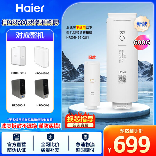 Haier water purifier filter element HRO4H79/6H79/8H79/4H98/6H98/8H98-2 HRO4H99/6H99/8H99-3PPC composite RO reverse osmosis filter element 2-stage 6H series RO reverse osmosis filter element