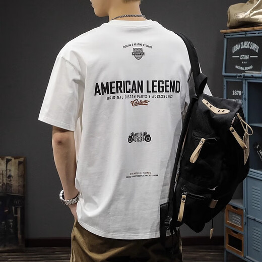 ROMON Summer Pure Cotton Short Sleeve Men 2025 Trendy New T-shirt Men Loose Large Size Top Men American Heavy Men's T-shirt HST1518 Light Coffee T-shirt XL Size Recommended Weight 145-160Jin [Jin equals 0.5 kg]