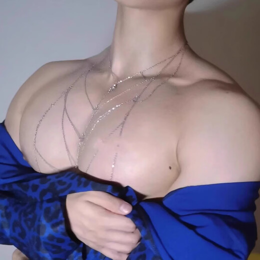 BJYL Boys' Chest Chain Pure Desire Necklace Men's and Women's Trendy Muscular Men's Accessories Pure Desire Big Breast Sexy Body Chain Men's Handsome Fashionable Men's Body Chain Silver