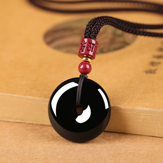 Jin Shi Ling Natural Obsidian Pendant Peace Buckle Necklace Six Words Proverbs Crystal Pendant for Men and Women in the Year of the Zodiac as Birthday Gifts