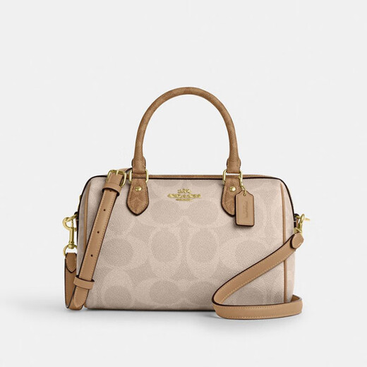 蔻驰（COACH）女包Rowan 18经典老花拉链开合斜挎包奢侈品波士顿包手提水桶包 CY679 IMXI9