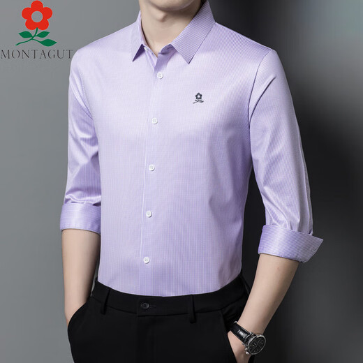 Mengtejiao long-sleeved shirt men's mulberry silk spring middle-aged father's casual men's striped shirt 9901-red grid average size 165/M suitable for 100-115Jin [Jin equals 0.5 kg]