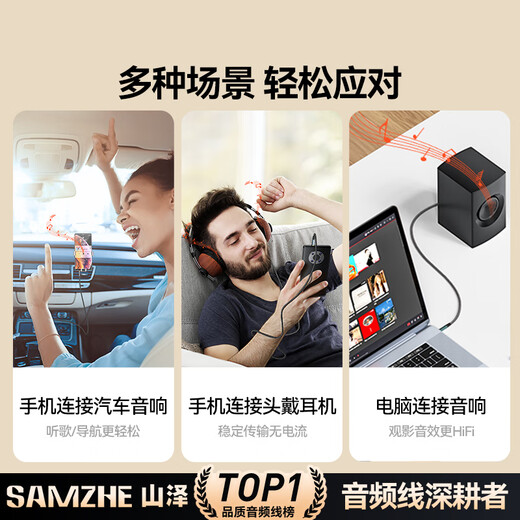 Shanze 3.5mm audio cable, AUX audio cable, computer laptop headphones, headset, car amplifier cable 1.5m YPM015