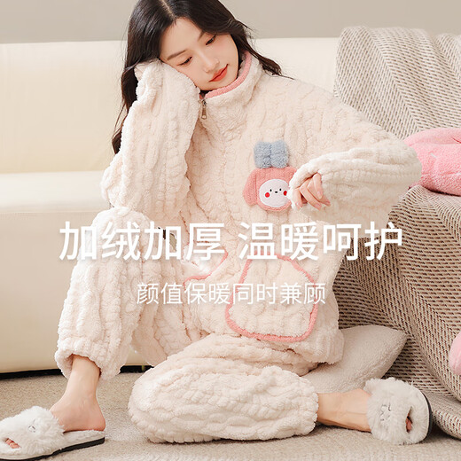 Langsha coral velvet pajamas for women in autumn and winter, warm and wearable, comfortable and velvet thickened, cute flannel home clothes set