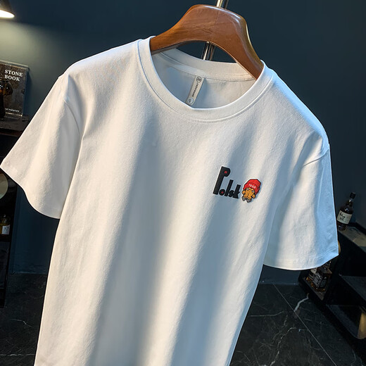 
Qianji (QIANJI) trendy brand short-sleeved T-shirt for men printed half-sleeved loose T-shirt Xinjiang cotton comfortable and versatile trendy five-point sleeve clothes for men white [JSW9923] L suitable for 109-123Jin [Jin equals 0.5 kg] wear