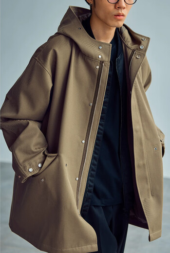JEEP SPIRIT American retro M51 military green windbreaker fishtail parker hooded jacket Ami Kaji mid-length coat spring and autumn winter L XXS khaki