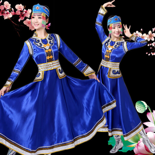 Yinxin Mongolian costume women's performance clothing new ethnic minority Mongolian dance stage performance clothing large swing skirt blue short XL
