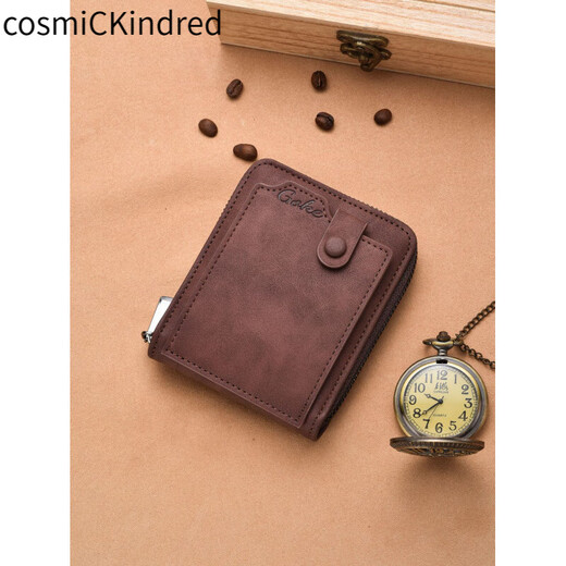 CosmicKindred新款男士钱包短款批发多卡位小拿包复古欧美零钱包创意卡位大容量 浅啡