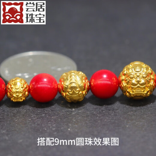 Changju 18k gold accessories diy Pixiu beads round beads auspicious animal main beads separated beads loose beads beaded rope ancient gold mini diameter 4.8mm weight 0.19g