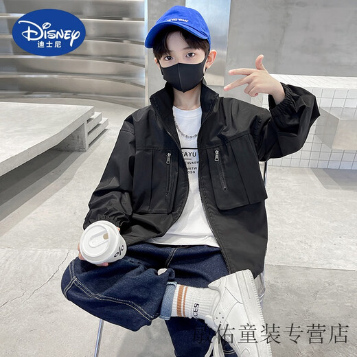 迪士尼男童春秋季外套2025痞帅网红男孩洋气时尚夹克中大童运动风衣 军绿色-痞帅风衣春秋款 160 适合身高150厘米左右