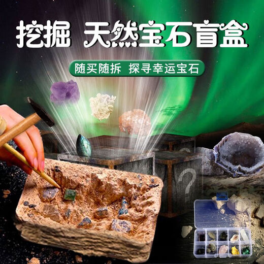 其他家挖宝藏玩具挖矿石盲盒考古紫水晶矿石化石科普儿童手工DIY 黑色 3种陨石挖掘 送宝箱