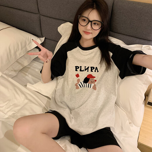Xiangyaxin Pyjamas für Frauen im Sommer Pure Cotton Shorts 2025 neuer Stil für Outdoor Wear Student Lässiger Internet -Promi -Style -Kleidungsanzug 719 Plaid Katze L.