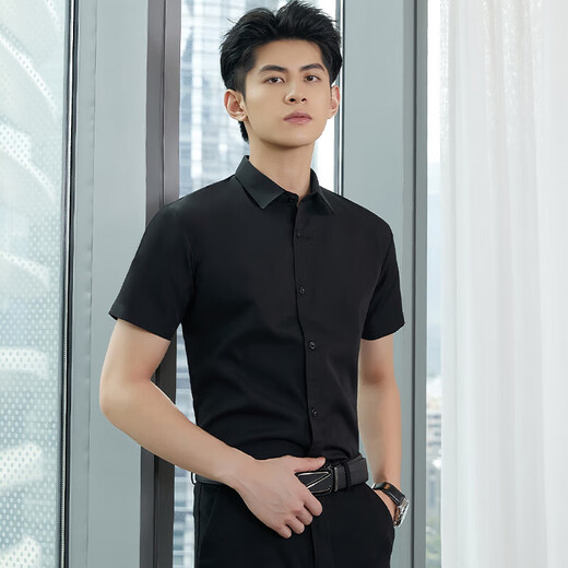 妄潮胖子大码长袖衬衫男士韩版修身免烫商务正装衬衣男纯色短袖衬 【高质量凉爽长衬】白色 XL 建议体重115-125斤
