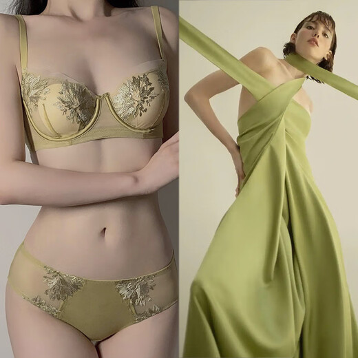 Victoria Palace Bequeme Unterwäsche Französische dünne Kaninchenohrmuschel bestickte Spitze Sexy Unterwäsche Kleine Brustvergrößerung Push-up-BH-Set Lila Set 75B /34