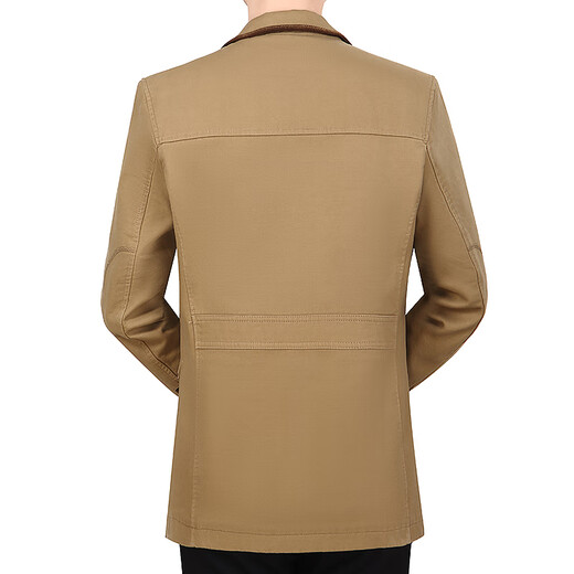 Pierre cardin spring and autumn men's clothing middle-aged men's pure cotton jacket casual daddy autumn jacket suit collar mid-length jacket deep khaki [stand collar] 180 XL