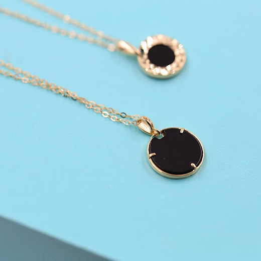 Seki Satomaru-sama Korean 14K gold necklace black faceted versatile fashionable round pendant clavicle chain small pendant + chain