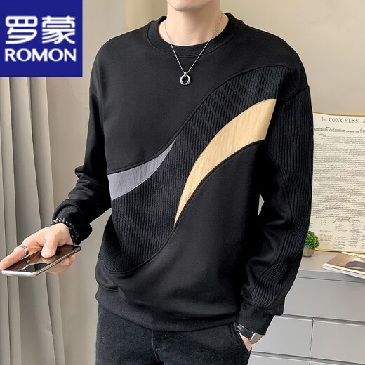 罗蒙（ROMON）长袖t恤男春秋冬季新款卫衣加绒保暖休闲宽松百搭套头圆领打底衫 7371白色 M 【90-110斤】