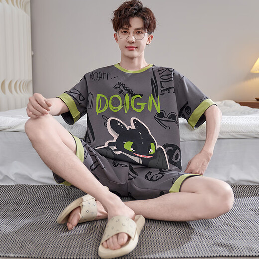 爱芬柔睡衣男士夏季纯棉短袖卡通青少年学生加肥加大宽松夏天家居服套装 7029蜡笔小新 L 体重100-120斤