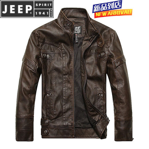 JEEP SPIRIT autumn and winter Haining motorcycle leather jacket men's PU fur one-piece leather jacket men's stand-up collar casual leather jacket youth jacket black 8822 XL 180/138-155Jin Jin equals 0.5 kg wear