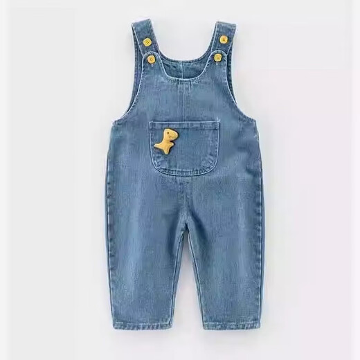 Denim-Overalls für Kinder für Jungen und Jungen Frühlings- und Herbstkleidung 2025 Jungen und Mädchen-Teil-Stück-Jeanshosen Babyhosen Royal Blue Dinosaur Denim Overalls 90 (22-28jin [Jin gleich 0,5 kg])