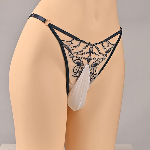 French romantic sexy bikini men's egg-filled thong European and American sexy lace hollow large size underwear black egg-filled black 80-155Jin Jin equals 0.5kg waistline adjustable