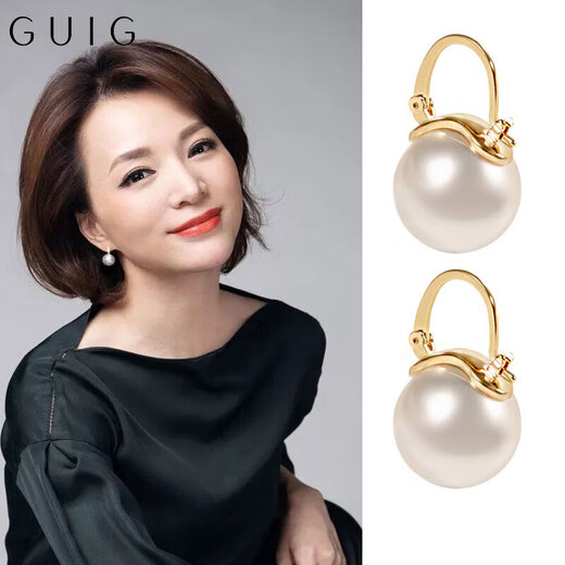 GUIG Dong Qing's same style earrings S925 silver pearl earrings high-end shell beads French earrings birthday gift for women high-end gold color 12mm