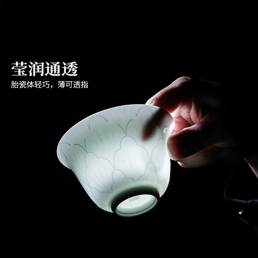 Jingdezhen (jdz) ceramic shadow green carved tea set complete set of Chinese covered bowl set for home office high-end National Day gifts employee benefits