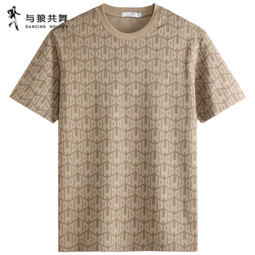 与狼共舞【满身印花】含桑蚕丝短袖T恤2025夏季新款圆领抗菌凉感上衣6035 卡其701 M (170)