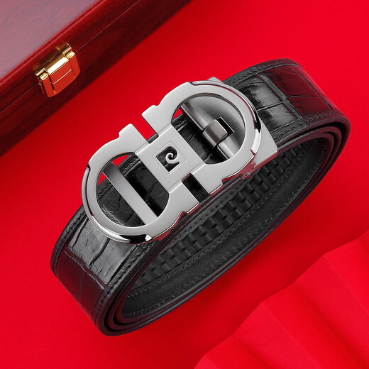 Pierre cardin [Light luxury crocodile leather] belt for men's genuine leather belt automatic buckle versatile belt Valentine's Day gift for boyfriend black 115cm