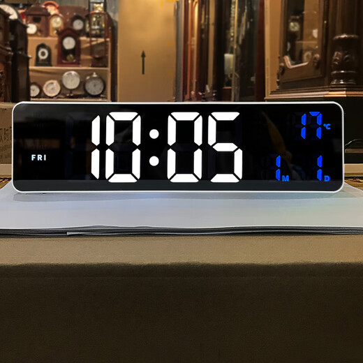 Hense LED electronic clock desktop multi-function digital alarm clock living room wall-mounted voice-controlled desk clock HA6625 white